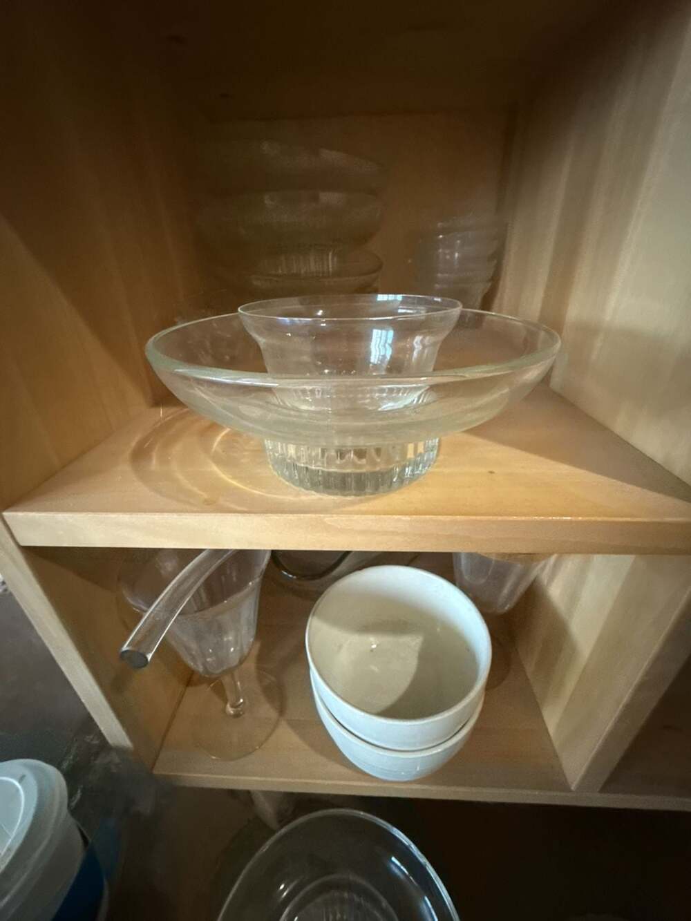 Vintage Clear Glass Ribbed Base Serving Bowl and Insert Dish